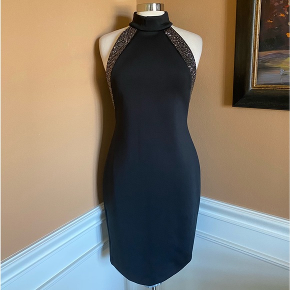 Calvin Klein Rhinestone-Trim Halter Sheath Dress 8 Black - Picture 4 of 13